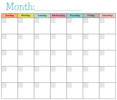 one month printable calendar