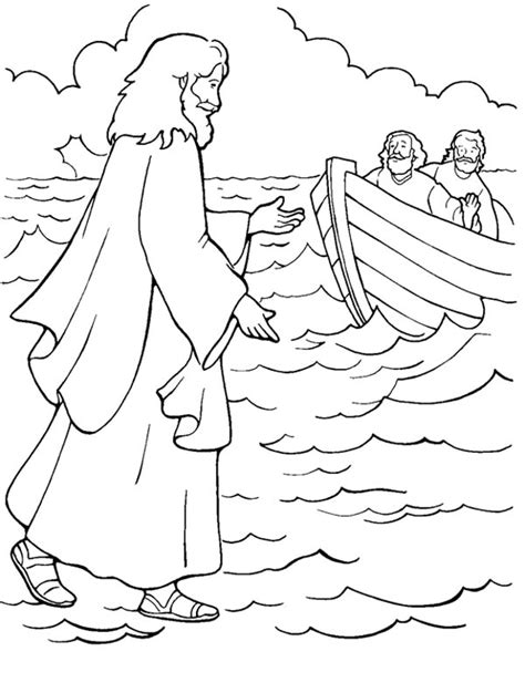 one of miracles of jesus is walking on water coloring page
