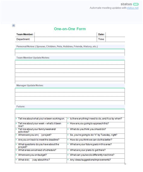 one on one form template