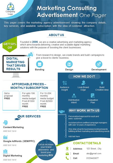 one page advertisement examples
