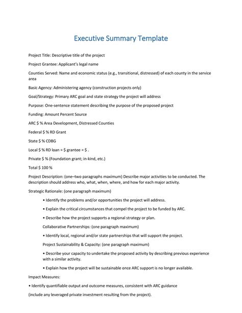 one page business summary template
