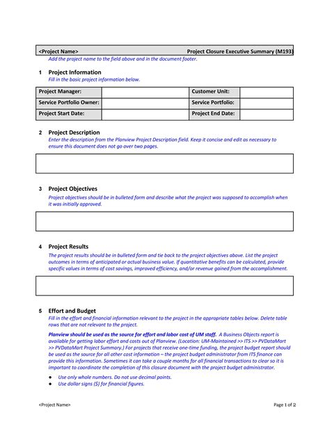 one page business summary template