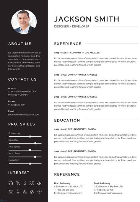 one page cv sample doc