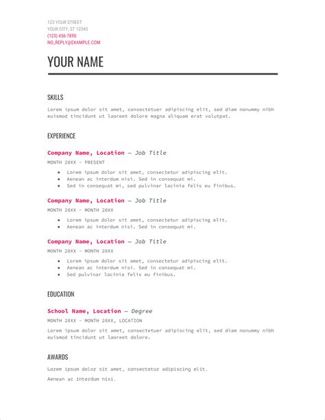 one page cv template uk