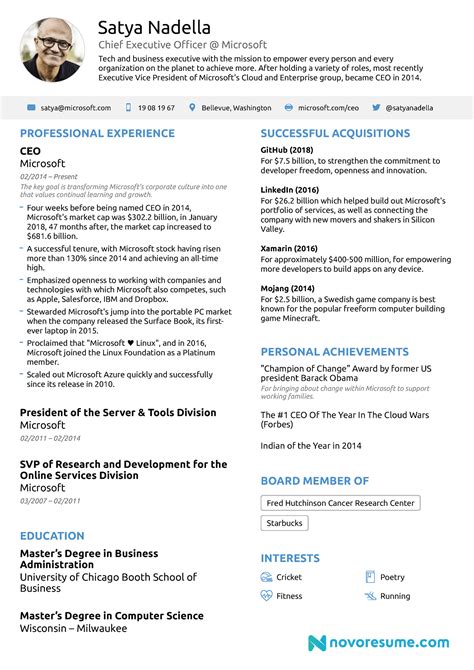 one page executive resume