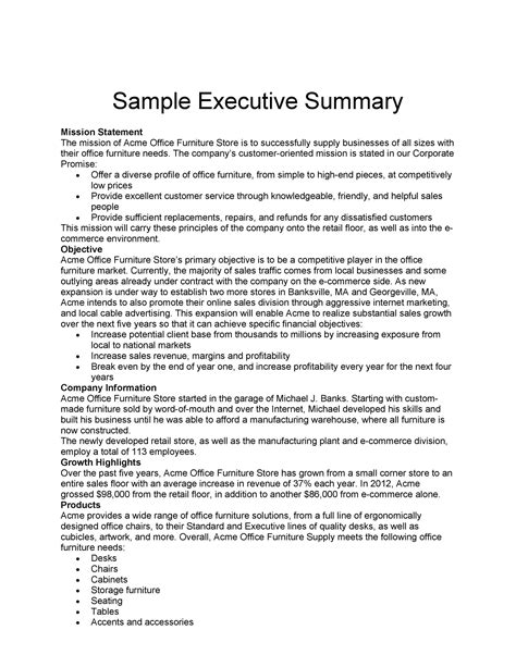 one page executive summary examples