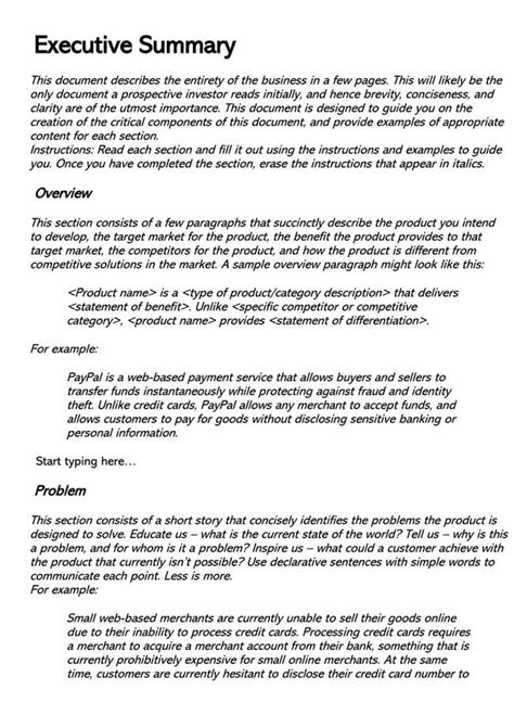 one page executive summary examples