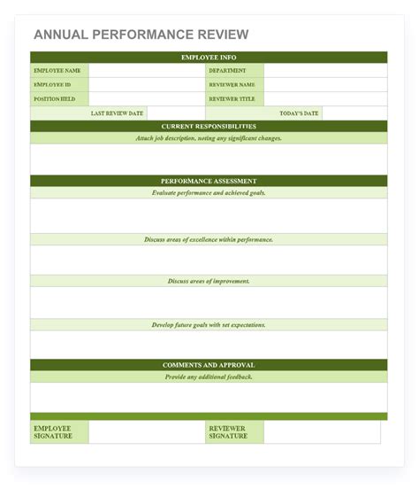 one page performance review template