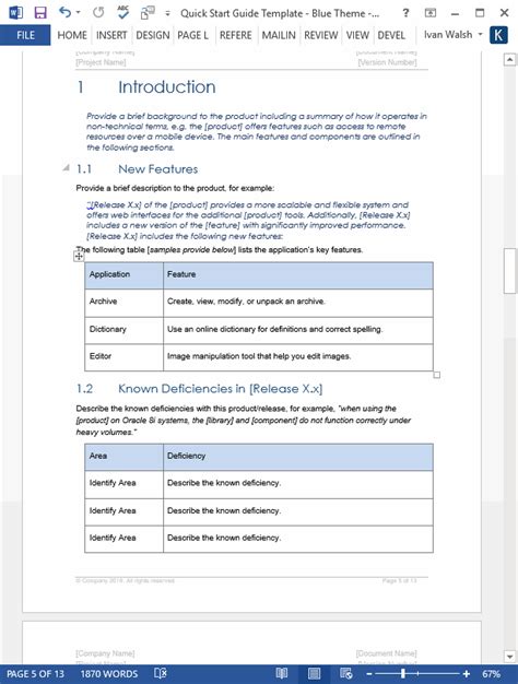 One Page Quick Start Guide Template