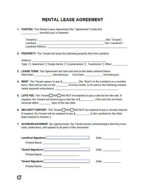 one page residential lease agreement pdf