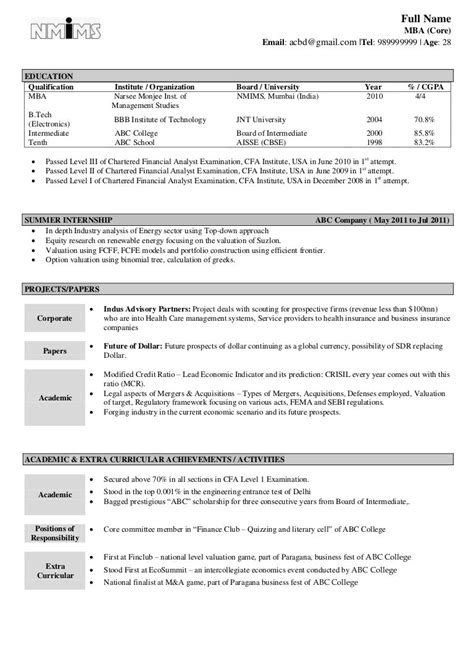 one page resume format for freshers