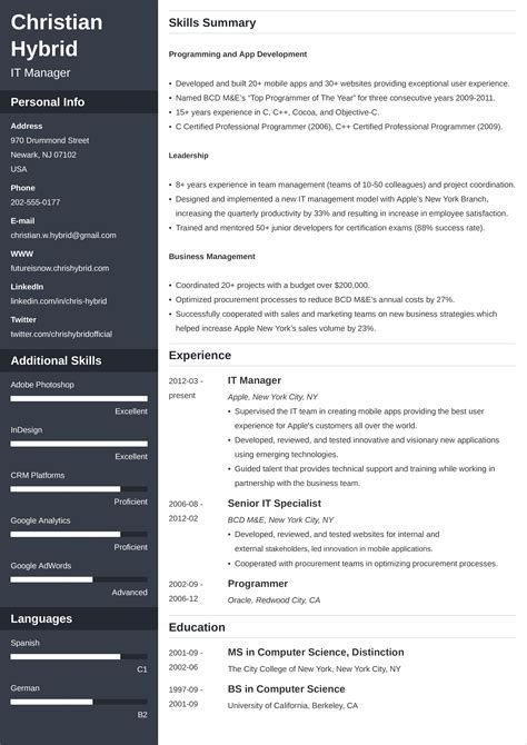 one page resume layout