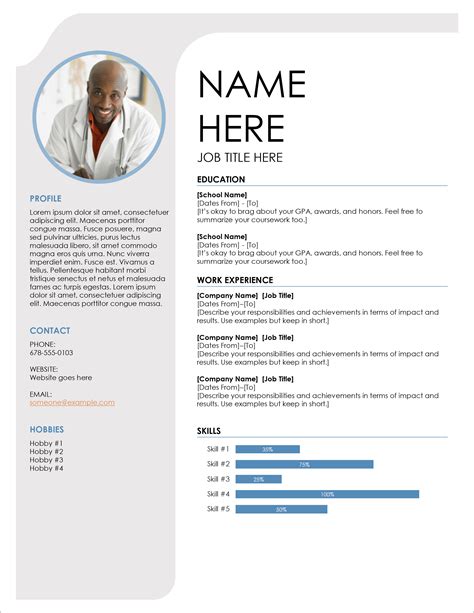 one page resume template doc free