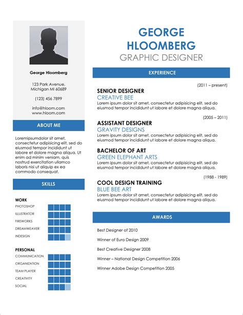 one page resume template doc free