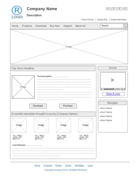 One Page Website Wireframe Printable Template