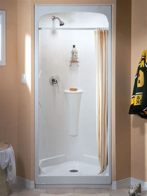 one piece fiberglass shower with pocket doors