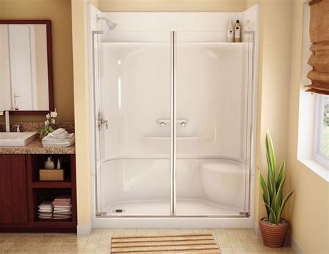 one piece showers with doors and senior handles