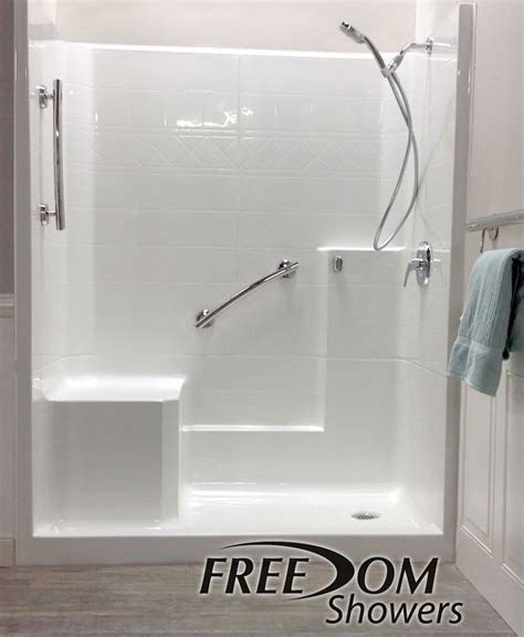 one piece showers with doors and senior handles