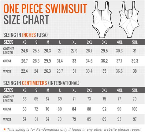 one piece swimsuit size guide