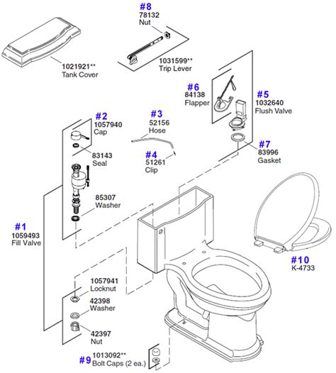one piece toilet repair parts