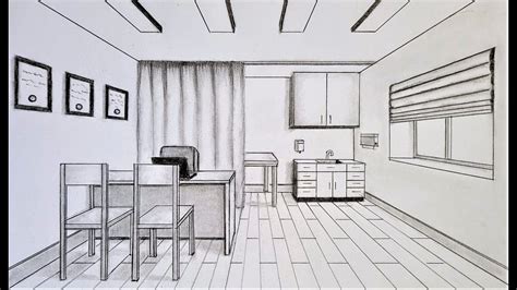 one point perspective drawing from floor plan