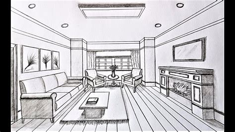 one point perspective interior sketches