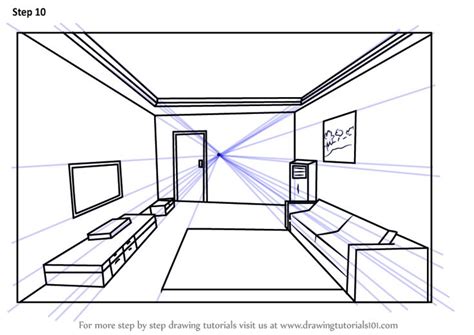one point perspective room drawing step by step