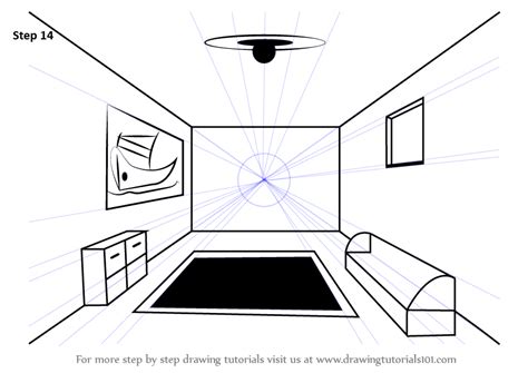 one point perspective room step by step