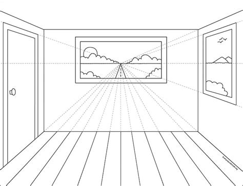 one point perspective room step by step