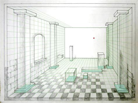one point perspective tile floor