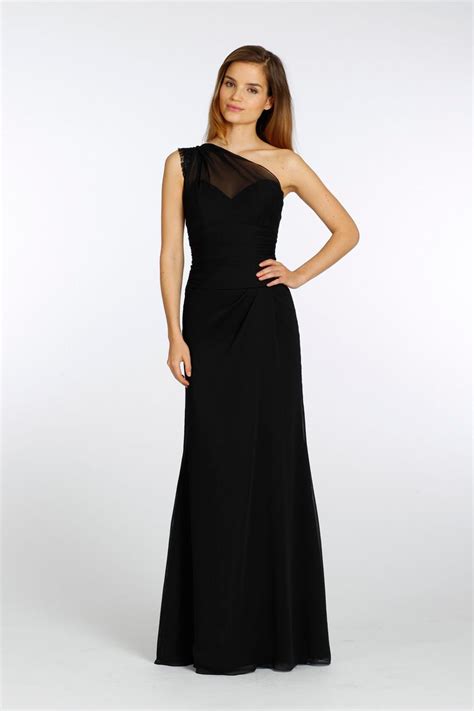 one shoulder black bridesmaid dress