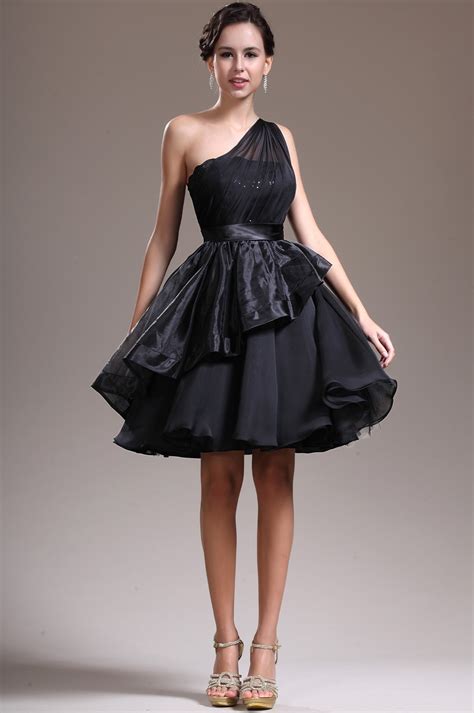 one shoulder black cocktail dress