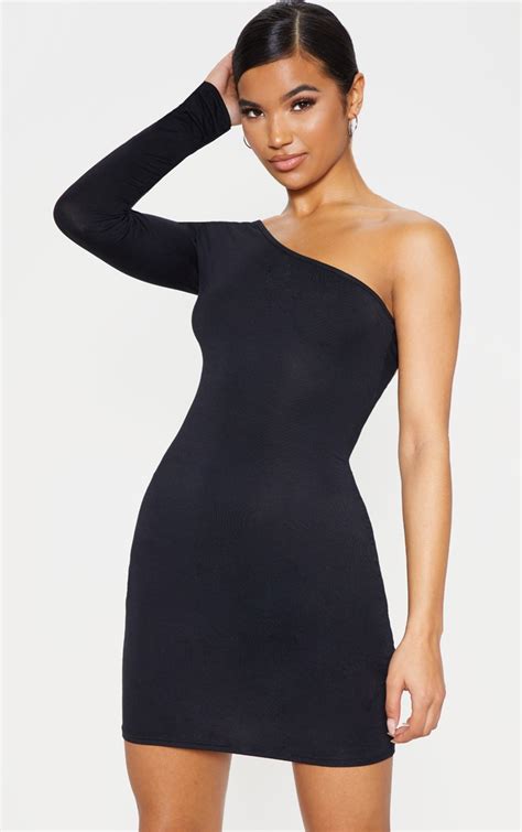 one shoulder black dress short