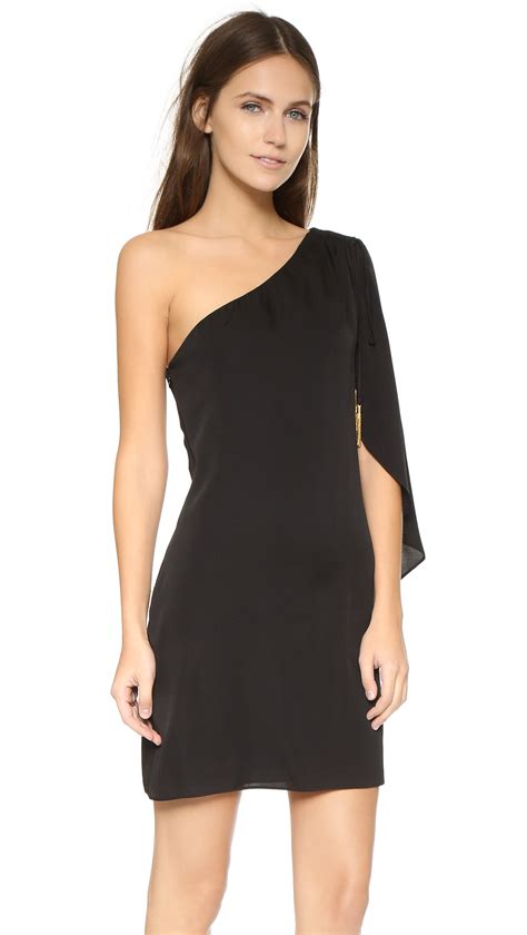 one shoulder black dress short