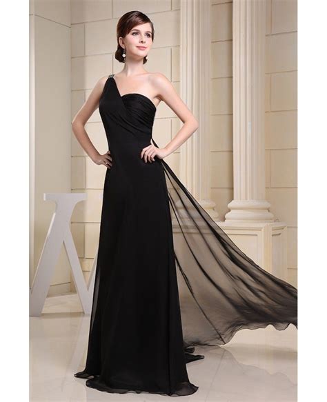 one shoulder floor length chiffon evening dress