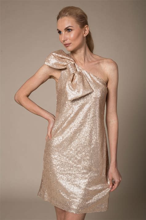 one shoulder gold sequin dress