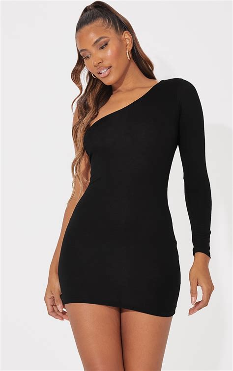 one shoulder long black dress