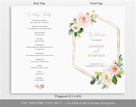 one sided wedding program template