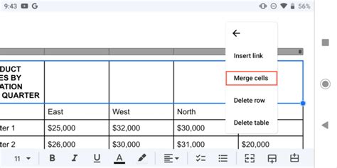 one single cell in google docs table