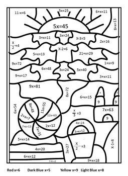 one step equation coloring sheet