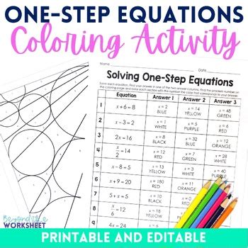 one step equations coloring pages