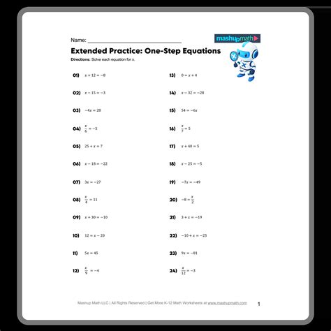 One Step Math Equation Worksheets