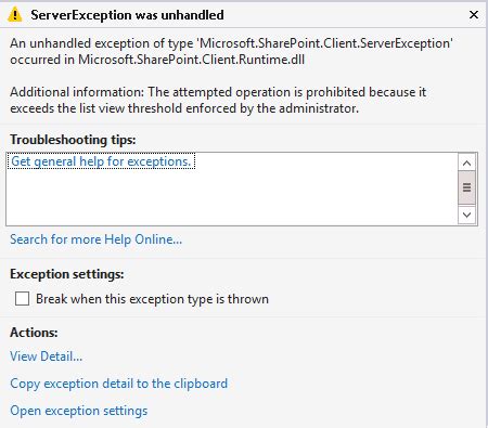 Onedrive The Attempted Operation Is Prohibited Because It Exceeds The List View Threshold