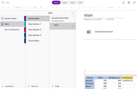 Onenote Insert Excel Sheet on Ipad