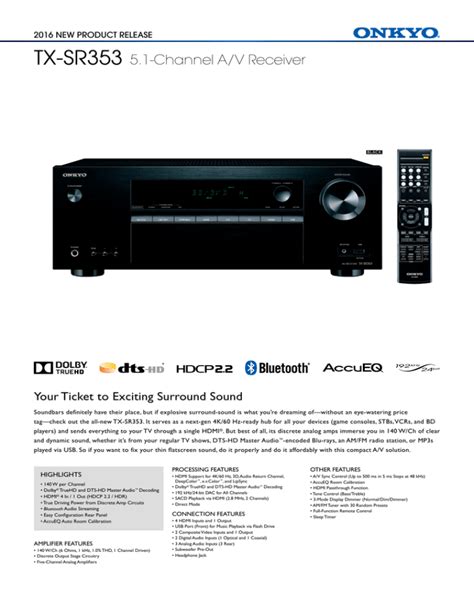 Onkyo Tx-Sr353 Specs