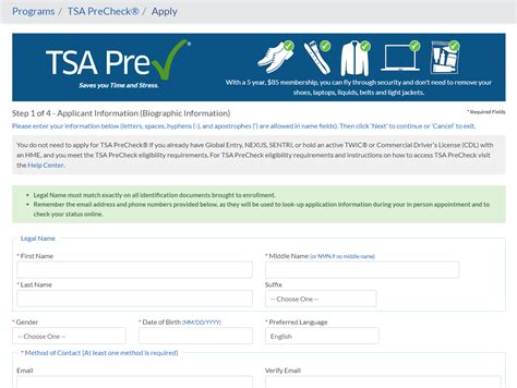 online application for tsa precheck
