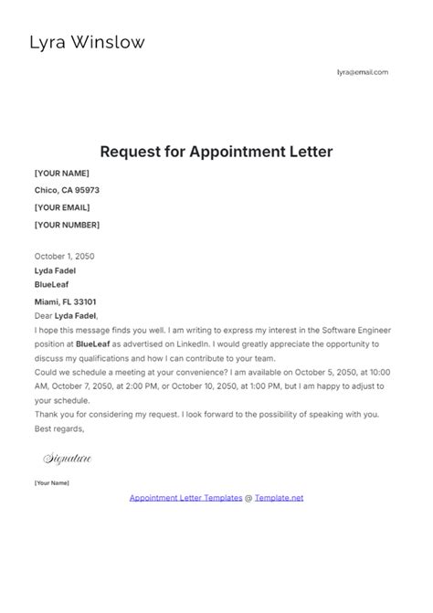 Online Appointment Request Template