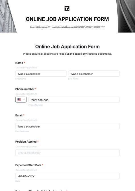 online job application form template