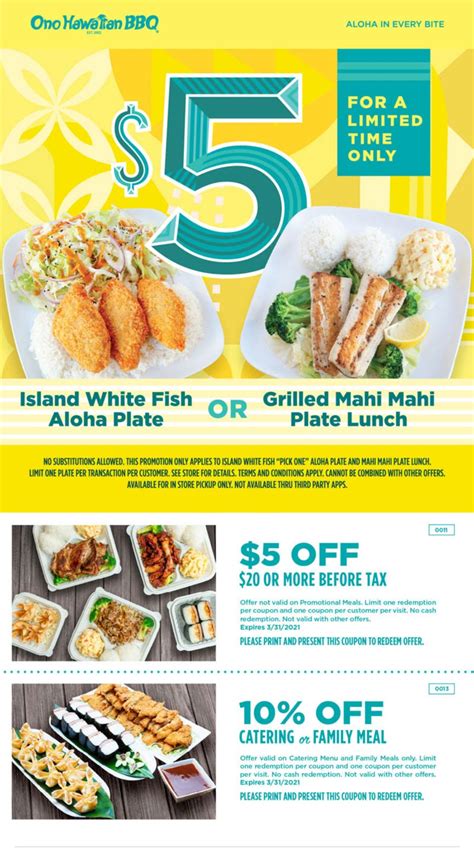 Ono Hawaiian Bbq: Get Your Coupon And Enjoy Delicious Hawaiian Cuisine!