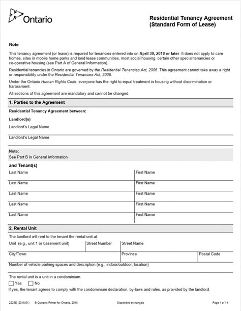 ontario lease agreement standard form 2022